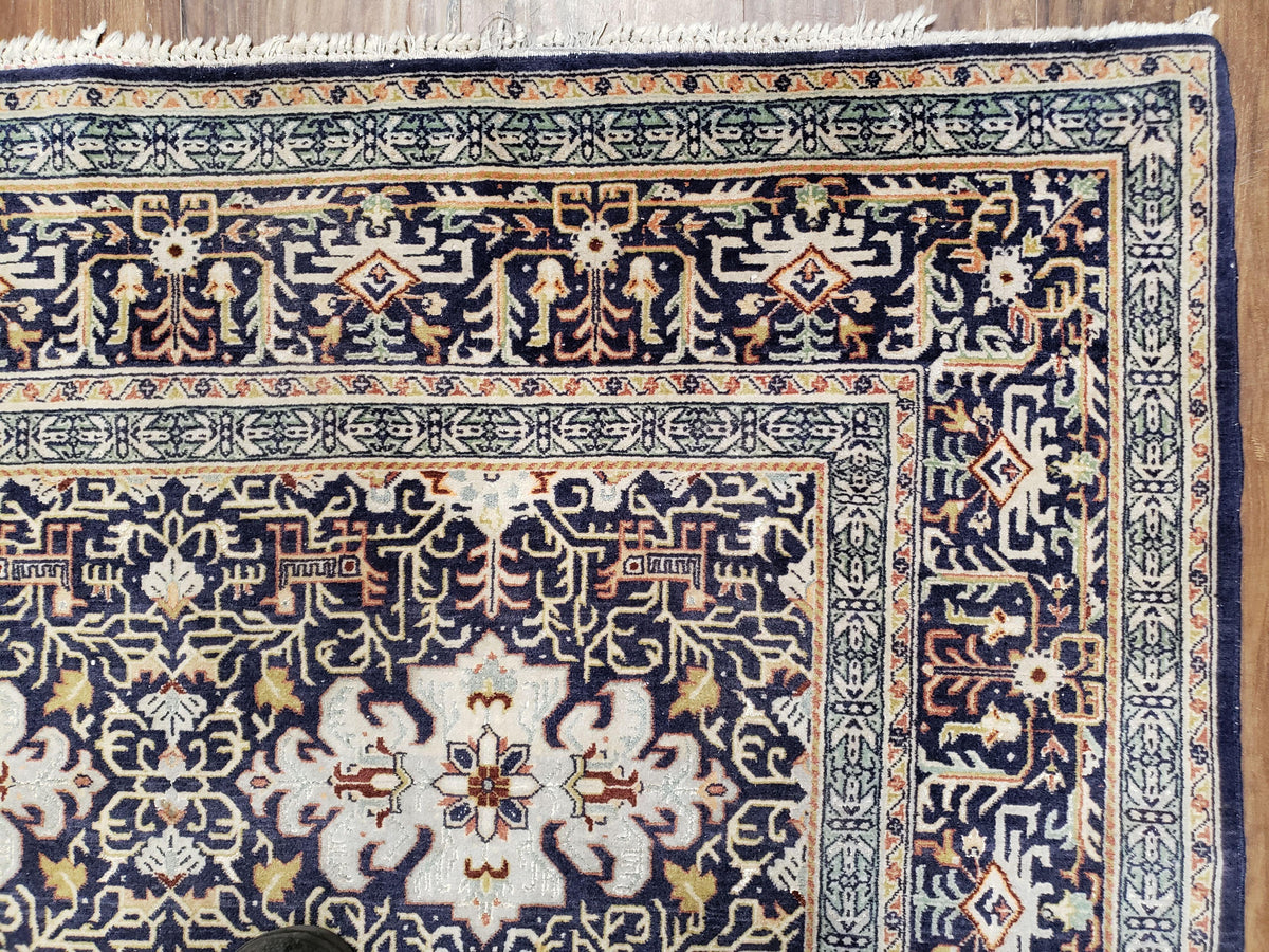 Persian Kashan Rug, Navy Blue, Hand-Knotted, Wool, 4' 8" x 7' 4", Pair A - Jewel Rugs, view 8