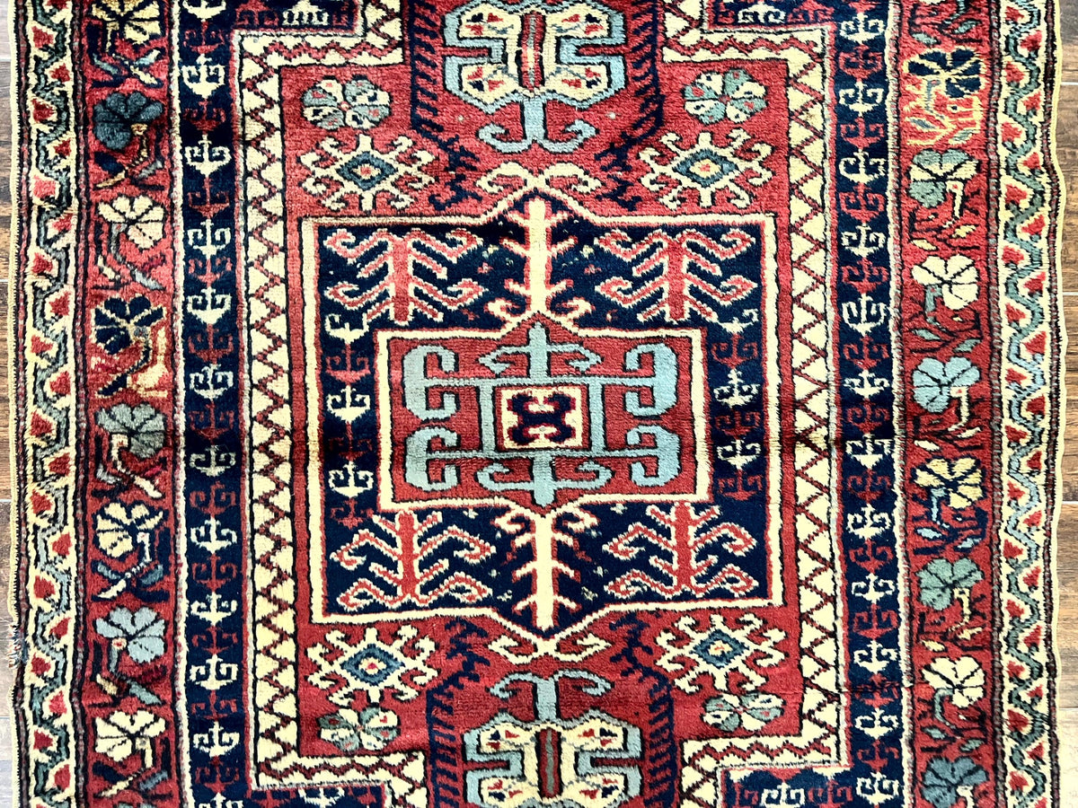 Antique Turkish Sparta Rug 3x4, Geometric Caucasian Pattern, Vintage Handmade Tribal Wool Carpet - Jewel Rugs, view 4