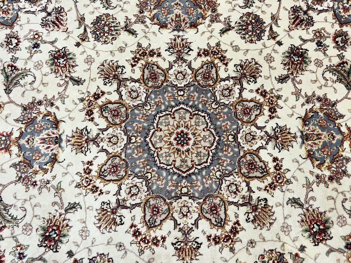 Sino Persian Square Rug 5x5, Very Fine Oriental Carpet, Wool & Silk Highlights, Ivory, Hand Knotted Handmade Vintage Traditional Rug - Jewel Rugs, view 5