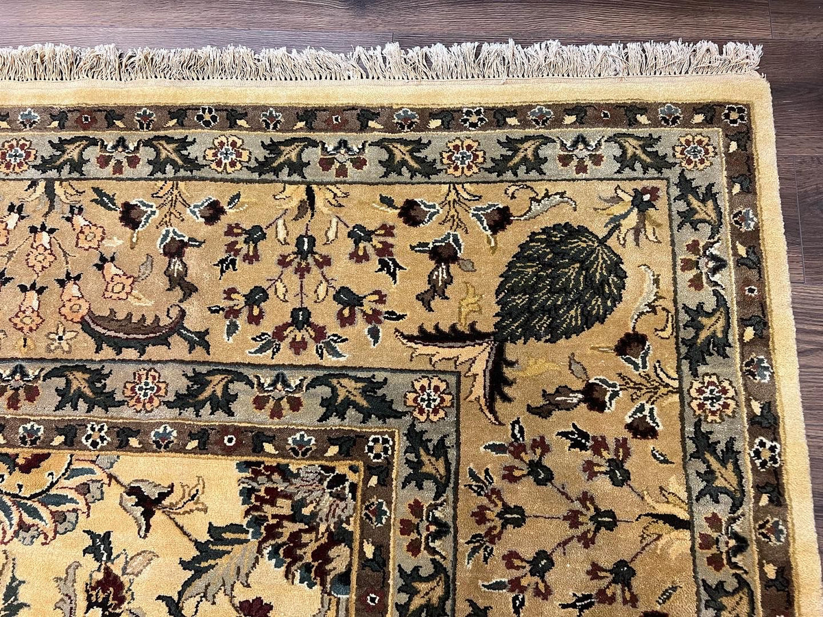 Indo Persian Mahal Rug 10x14, Wool Hand Knotted Oriental Carpet, Cream Floral Allover, Vintage Area Rug 10 x 14, Traditional Rug, Handmade - Jewel Rugs, view 7