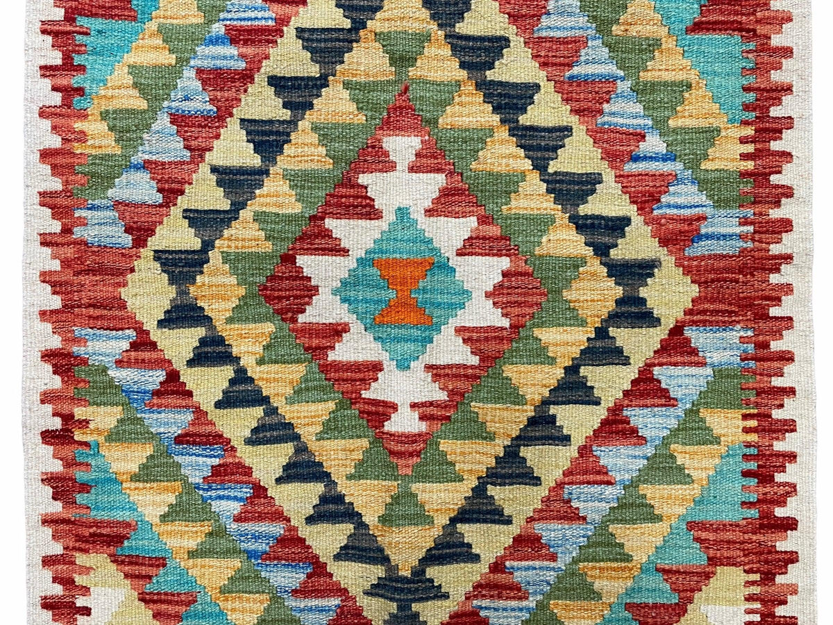 Small Kilim Rug 2x3 Colorful Turkish Kilim Accent Rug New Flatweave Wool Kilim Chobi Kilim Diamond Zigzag Playroom Rug - Jewel Rugs, view 6