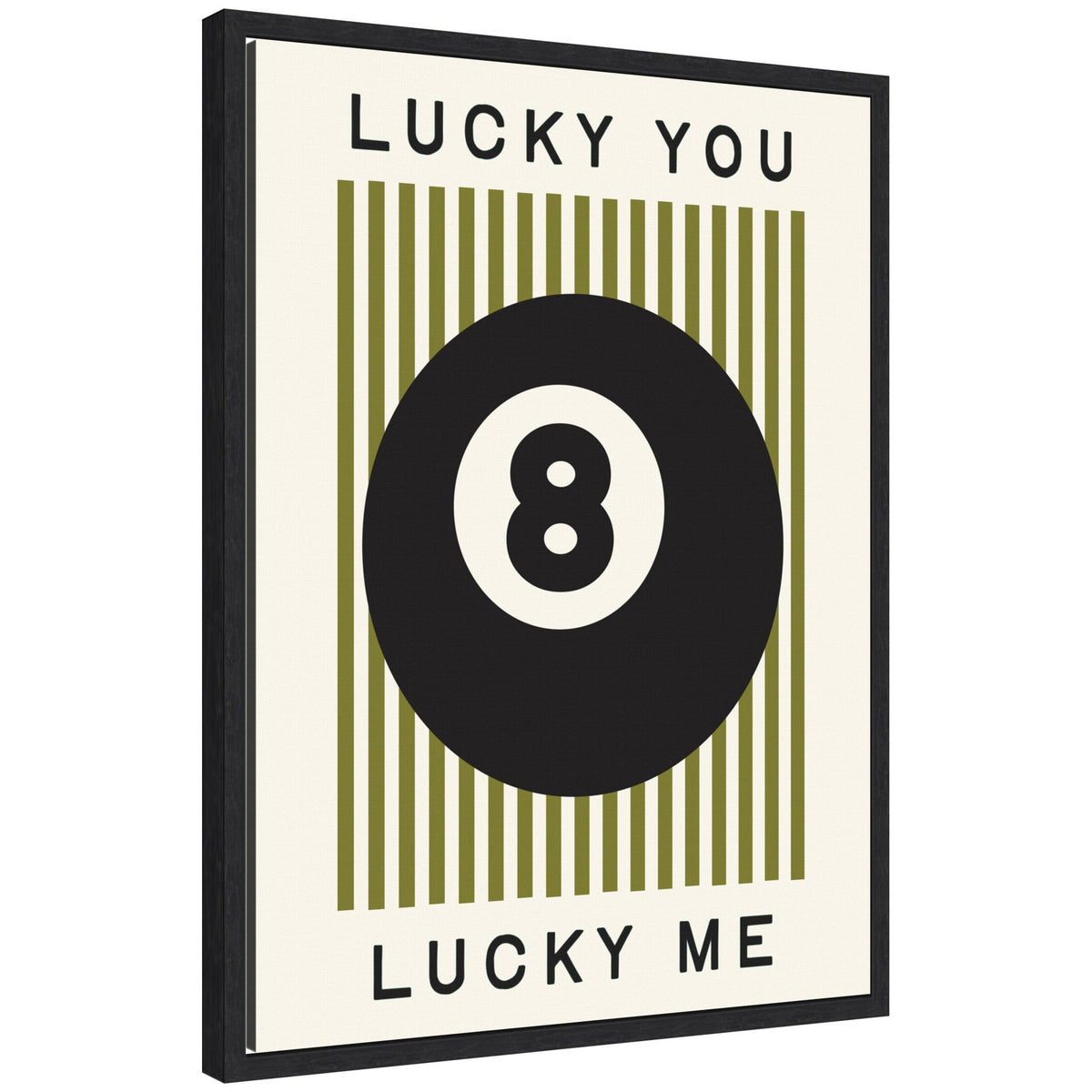 Lucky You Lucky Me Green Striped 8 Ball Print, Dopamine Decor for Home or Apartment Retro Poster by Lucky Guava Framed Canvas Wall Art Print