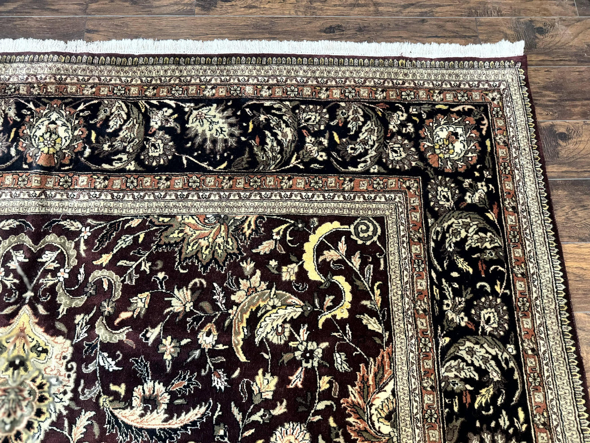 Indo Persian Rug 10x14, Floral Allover, Handmade Vintage Wool Rug, Dark Maroon/Plum and Black - Jewel Rugs, view 8