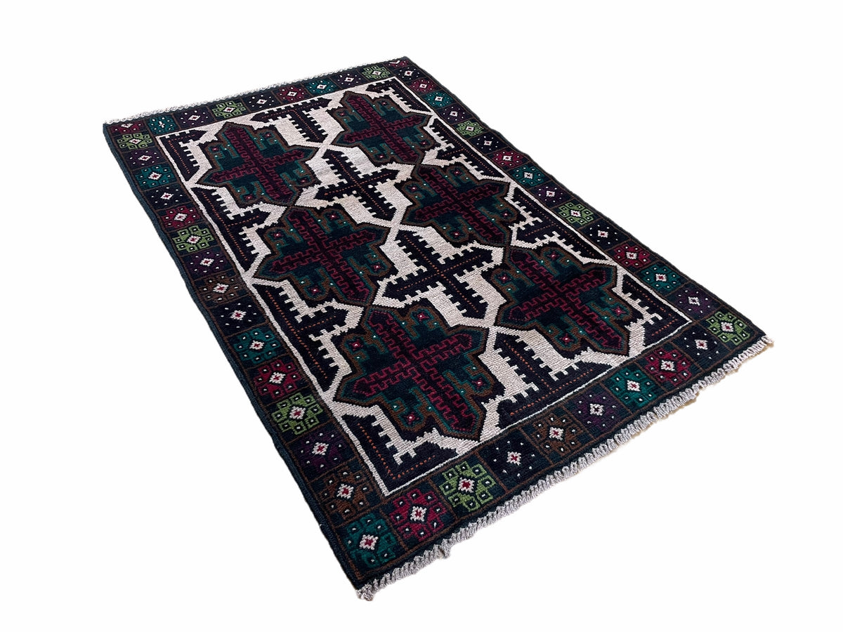 3 X 4.4 Vintage Handmade Tribal Wool Rug Balouchi Rug Afghan Rug Red Beige Green - Jewel Rugs, view 11