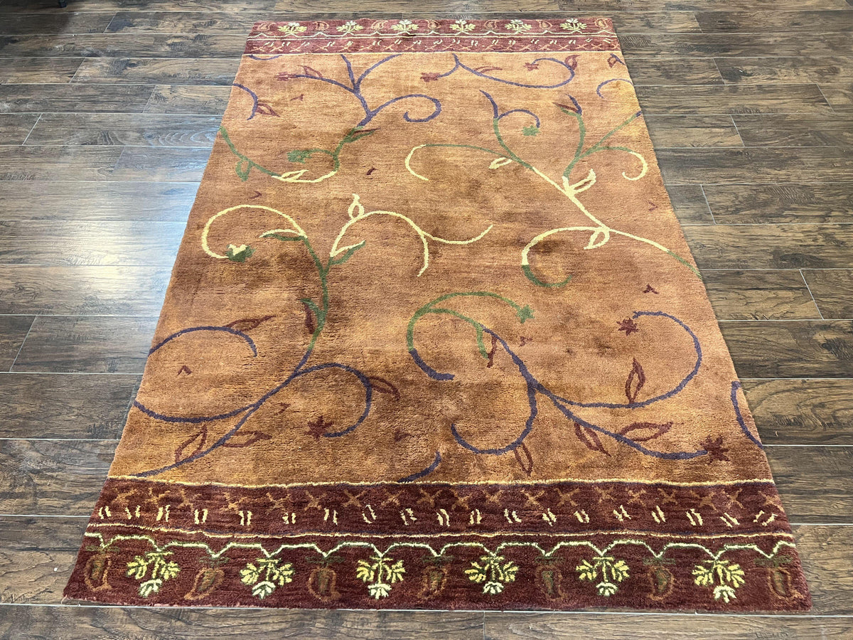 Pottery Barn Rug 5x8, Vintage Hand Tufted Carpet, Wool and Silk, Rust & Maroon - Jewel Rugs, view 13