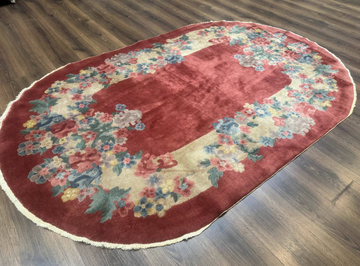 Oval Chinese Peking Rug 5x8, Pink, Floral, Vintage Chinese Wool Carpet - Jewel Rugs, view 2