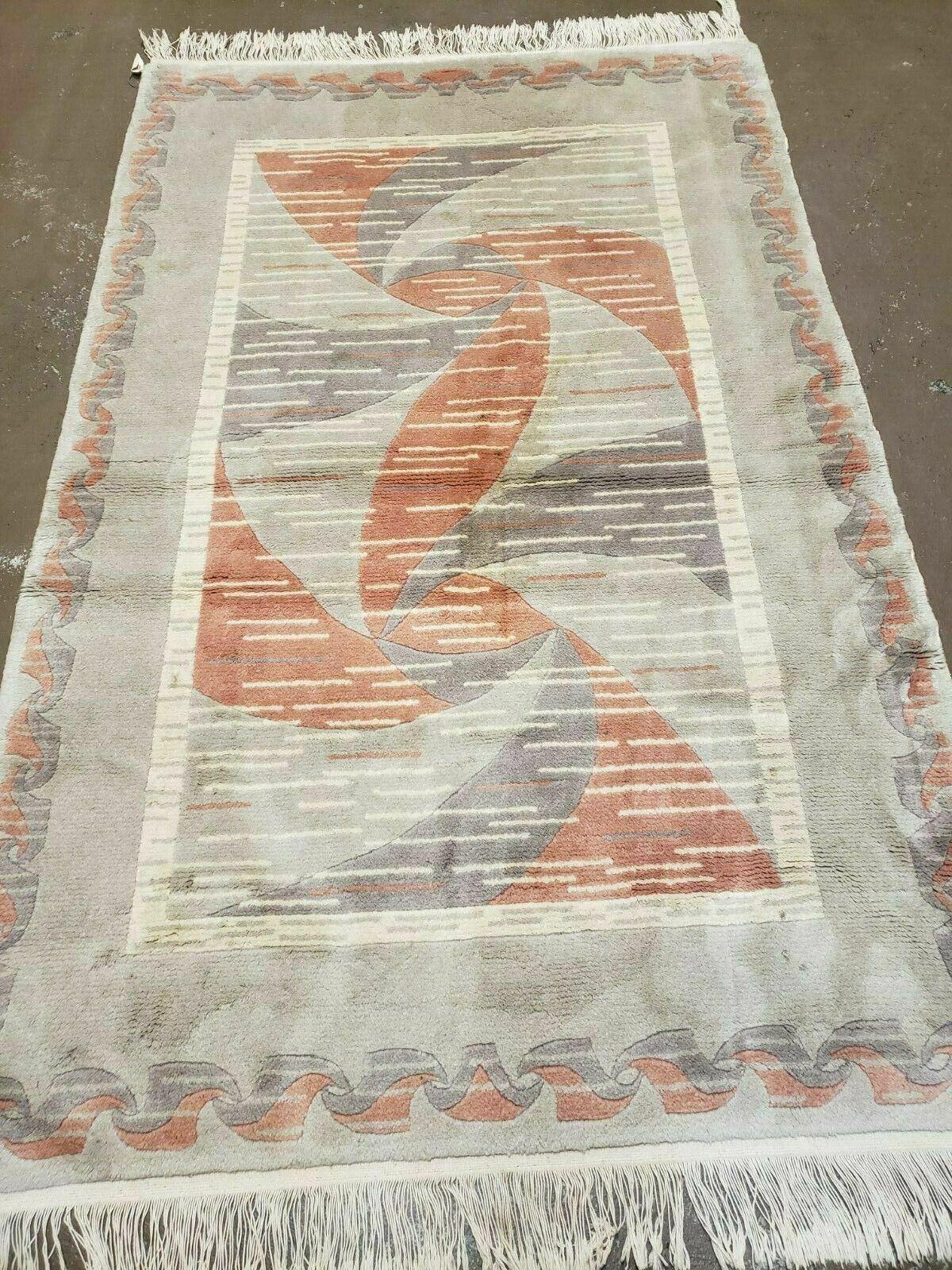 3' X 5' Handmade Modern Chinese Accent Rug - Silk on Cotton Carpet - Abstract Contemporary Design - Beige and Orange - Jewel Rugs, view 3