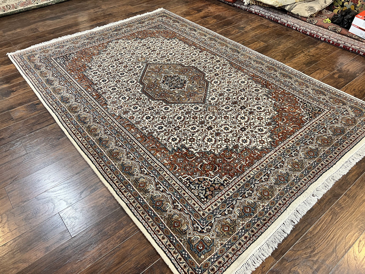 Indo Persian Rug 7x10 ft, Hand Knotted Wool Vintage Oriental Carpet 7 x 10, Traditional Handmade Herati Bidjar Cream Rug, Medallion Rug - Jewel Rugs, view 11