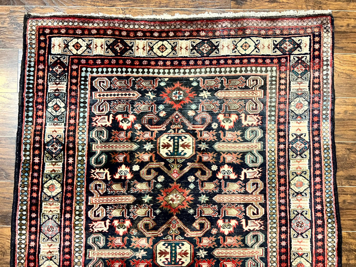 Persian Wide Runner Rug 4.8 x 10, Persian Kalegi Ardabil Rug, Perpedil Caucasian Rug, Antique Handmade Wool Carpet, Navy Blue Red, Tribal Rug - Jewel Rugs, view 3