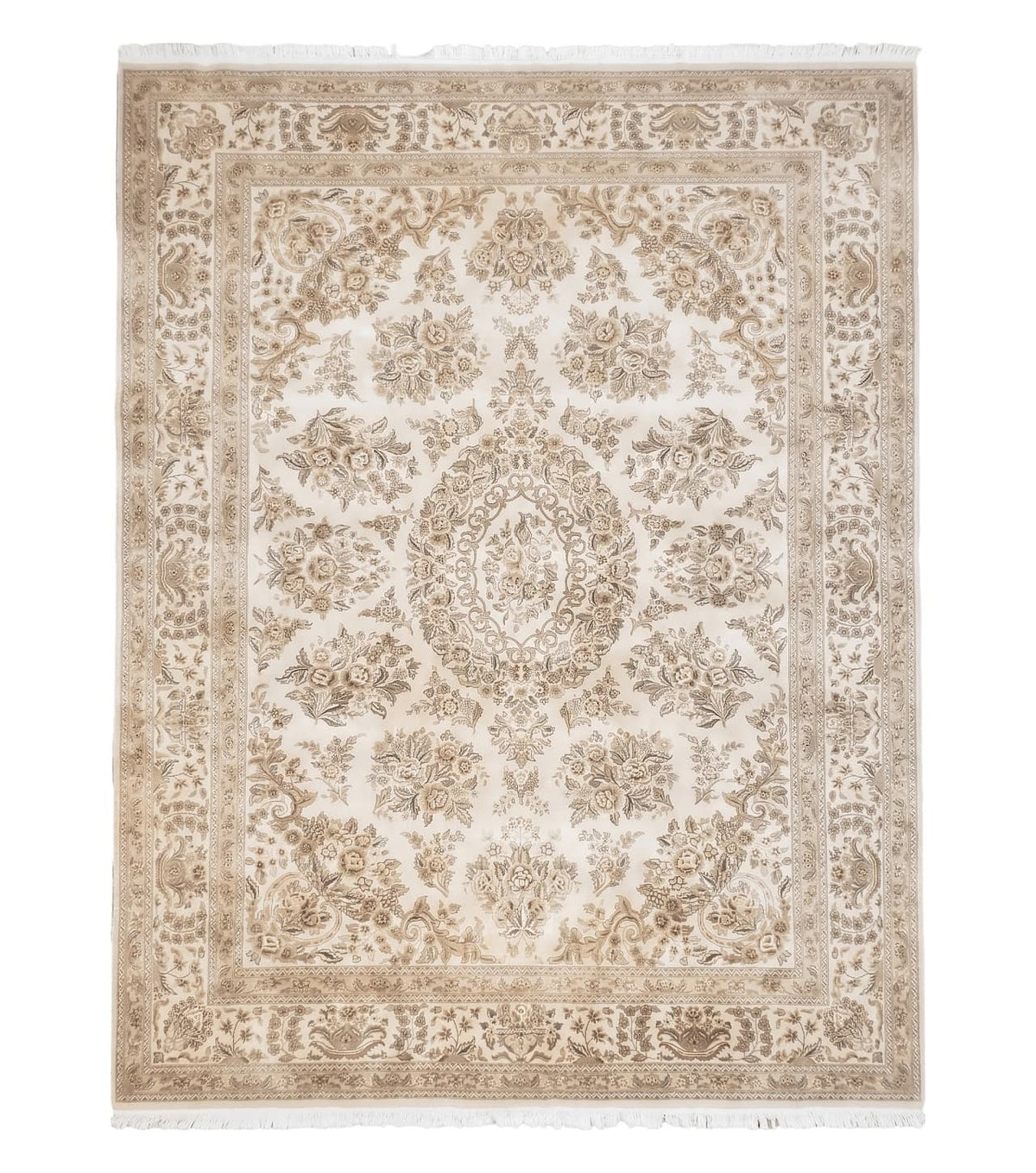 Sino Persian Rug 8x11, Ivory Floral Carpet, Vintage Wool Rug, Elegant Dining Room Rug, Hand Knotted Oriental Rug - Jewel Rugs