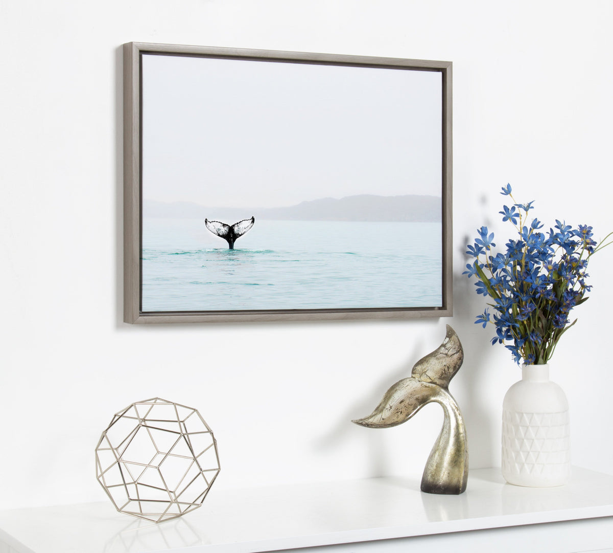 Sylvie Whale Tail In The Mist Framed Canvas by Amy Peterson