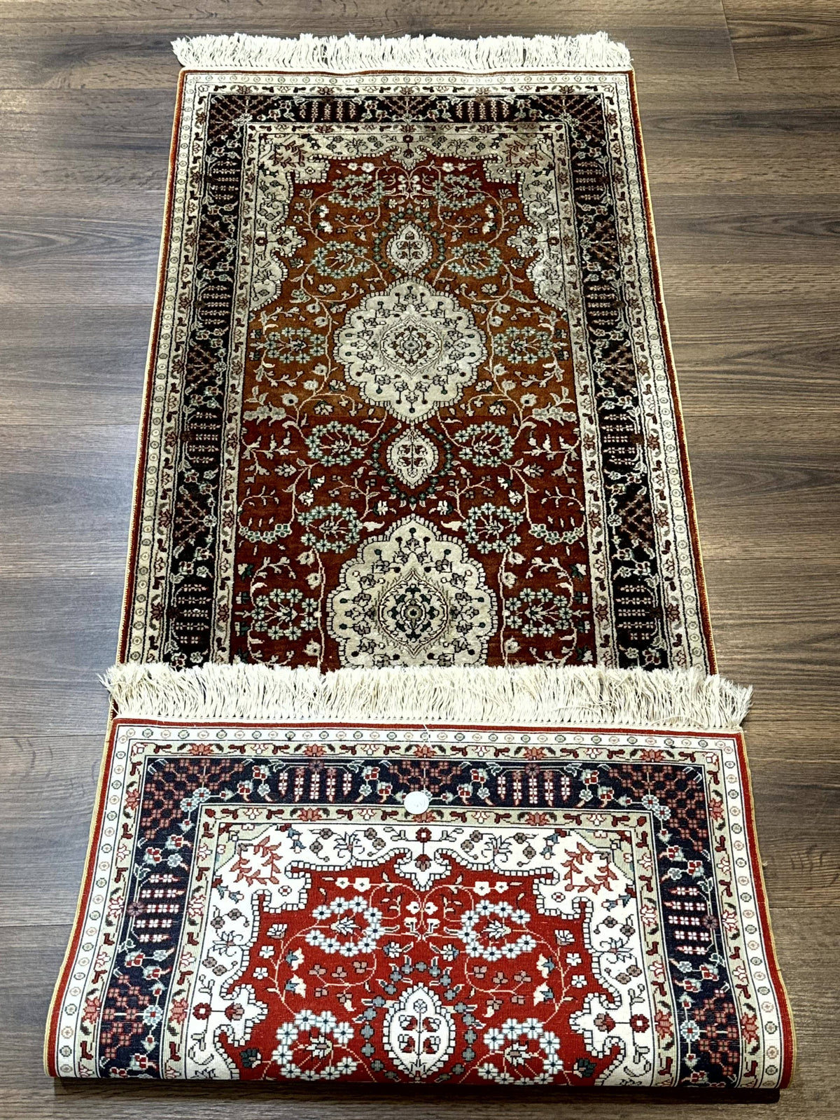 Turkish Silk Narrow Runner Rug 2 x 5.8, Very Fine 340 KPSI, Floral Medallions, Red - Jewel Rugs, view 12