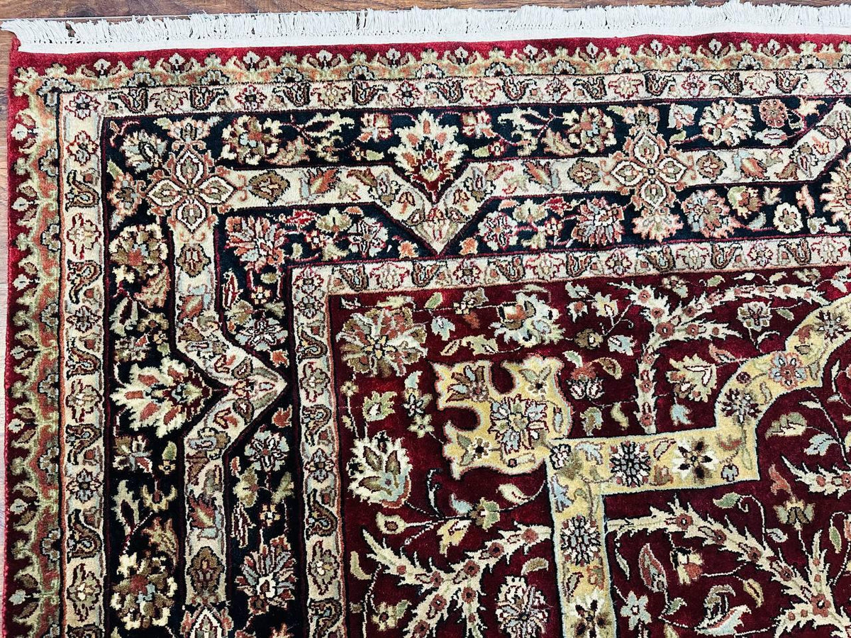 Indo Persian Rug 8x10, Red Vintage Wool Traditional Carpet, Floral, Handmade - Jewel Rugs, view 7