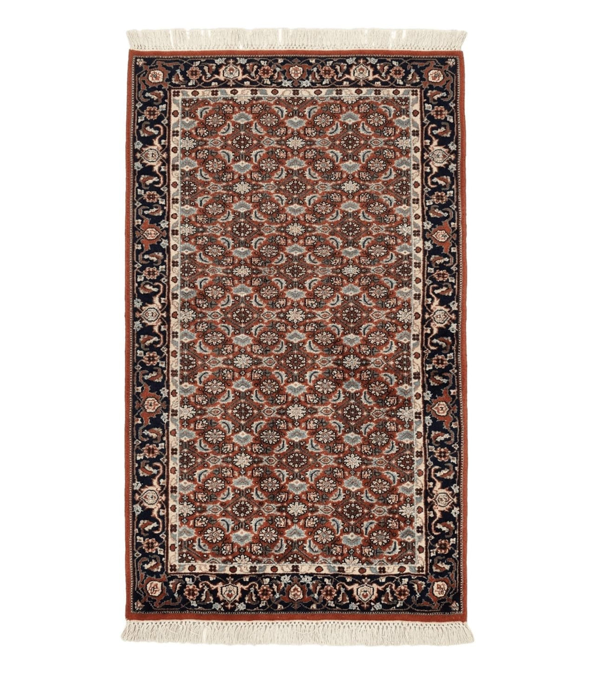 Indo Persian Rug 3x5, Red and Navy Blue, Wool Vintage Handmade Small Carpet 3 x 5 ft, Herati Pattern, Bidjar Rug - Jewel Rugs