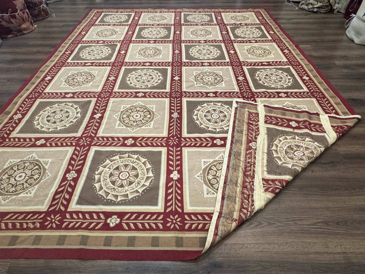Needlepoint Rug 9x12, Panel Design, Burgundy Taupe, Elegant - Jewel Rugs, view 11