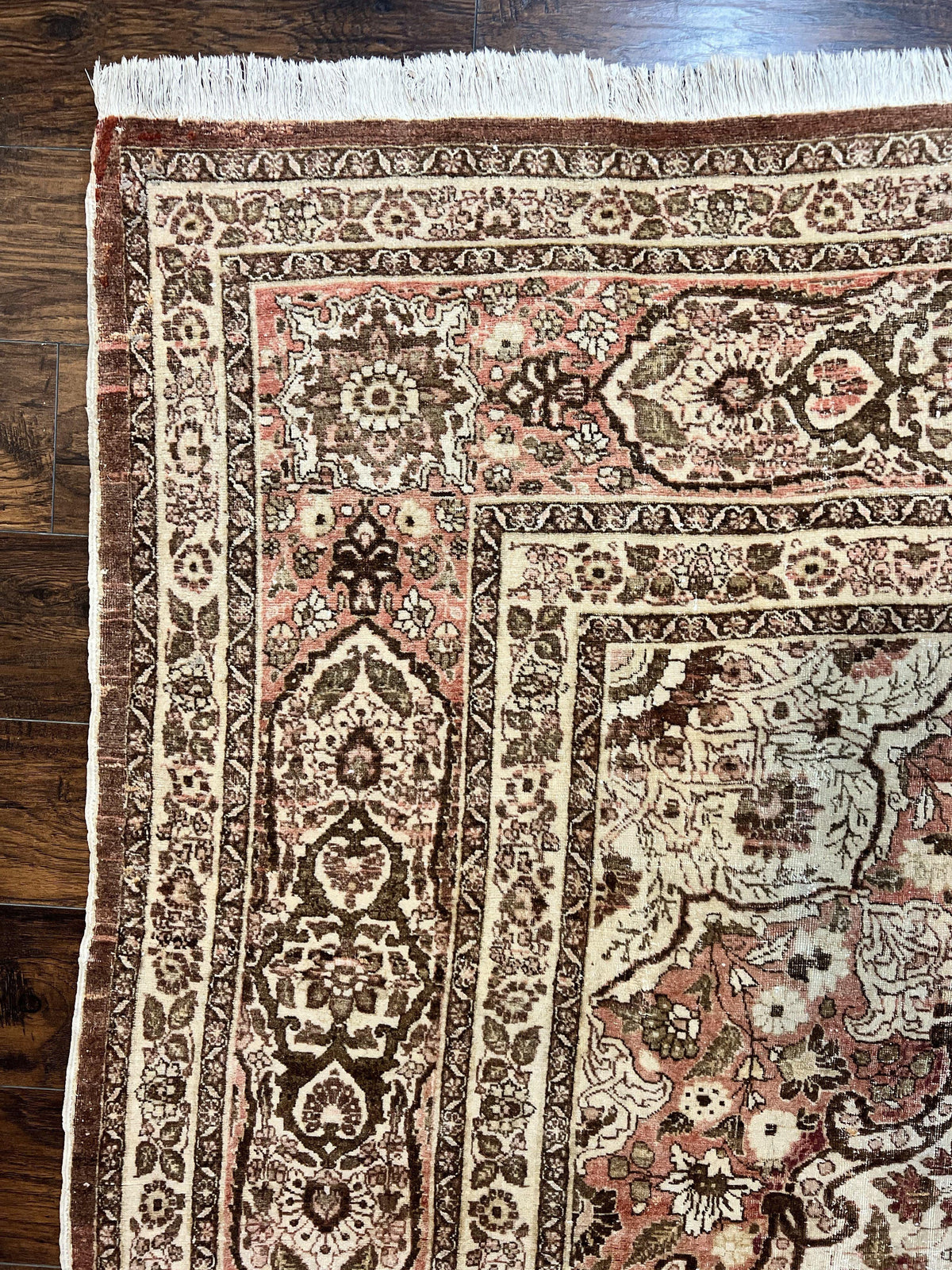 Antique Persian Tabriz Rug 10x12, Wool Hand Knotted Oriental Carpet, Beige Light Red, Floral Medallion - Jewel Rugs, view 6