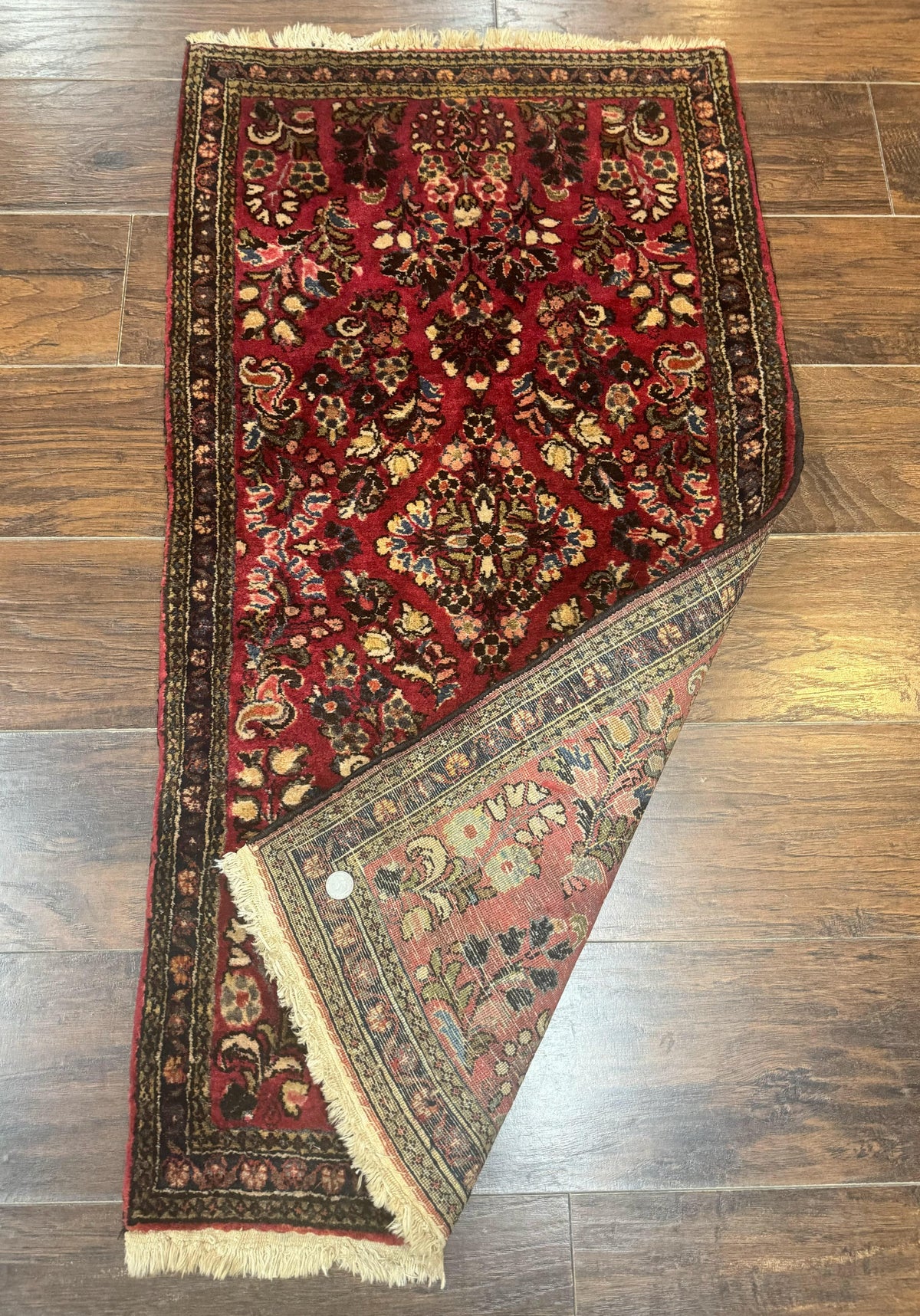 Small Persian Sarouk Rug 2x4, Floral, Red Hand Knotted Wool Traditional Oriental Carpet, Antique Persian Rug 2 x 4 - Jewel Rugs, view 11