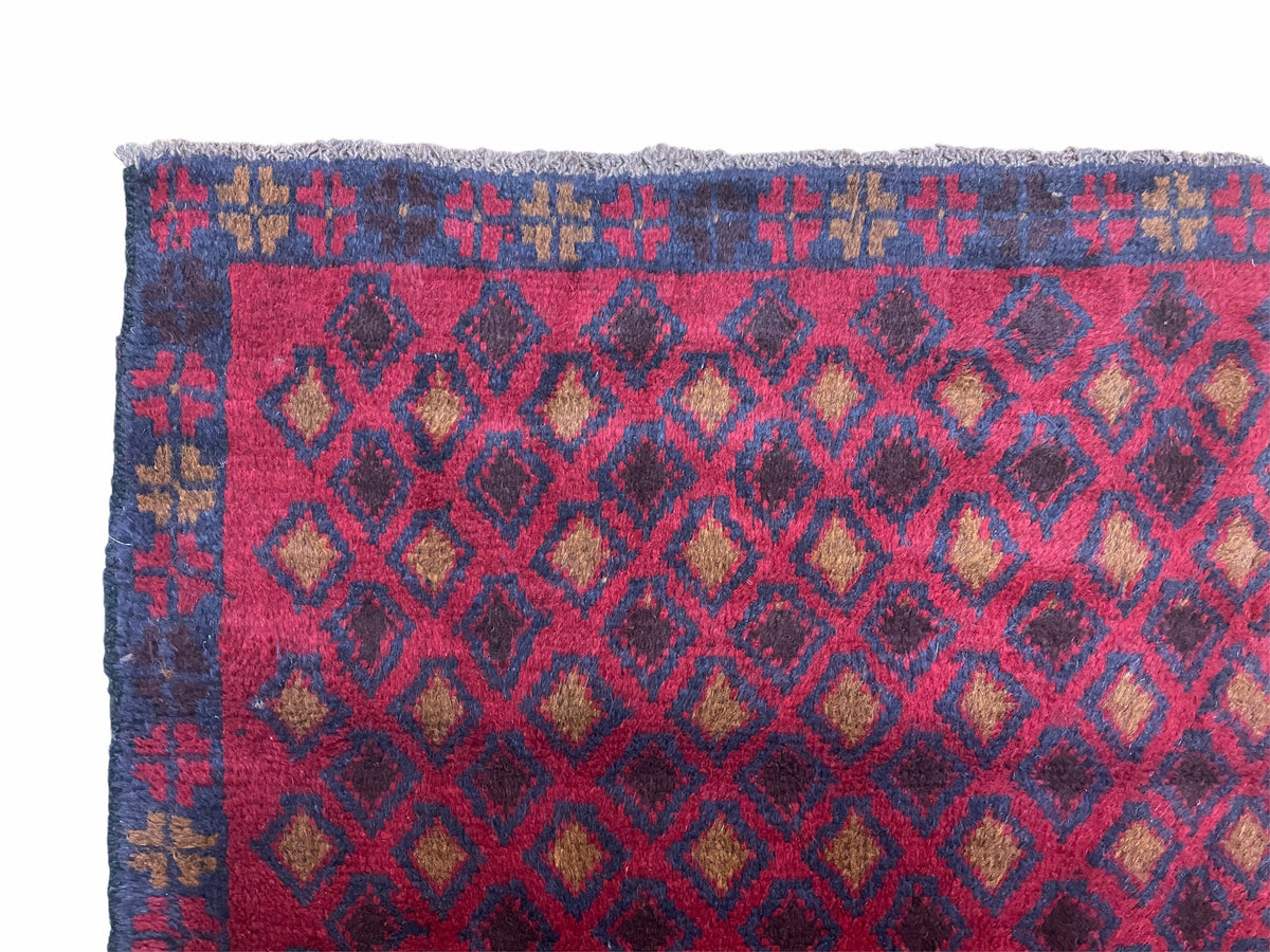 3x5 New Vintage Handmade Tribal Wool Rug Balouch Rug Afghan Rug Red Blue Diamond - Jewel Rugs, view 7