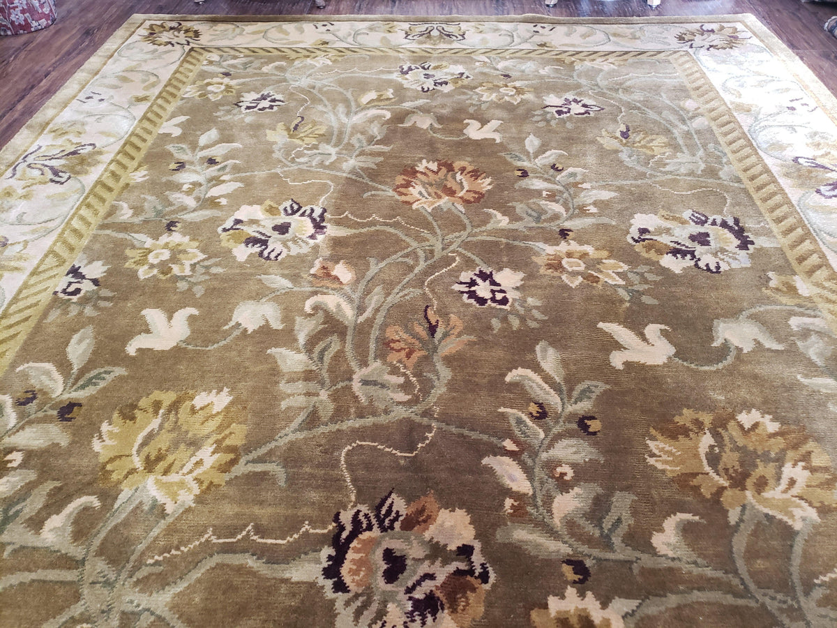 8x10 Tibetan Rug, Green & Beige Floral Rug, Large Handmade Wool Rug - Jewel Rugs, view 3