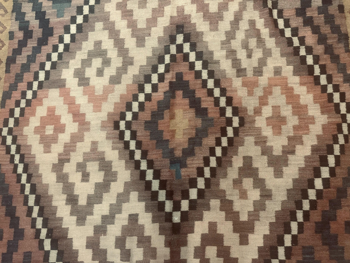 Antique Persian Tribal Kilim Rug 9x12, Zig Zag Pattern Kilim, Zarand Rug, Wool, Earth Tone Colors - Jewel Rugs, view 5
