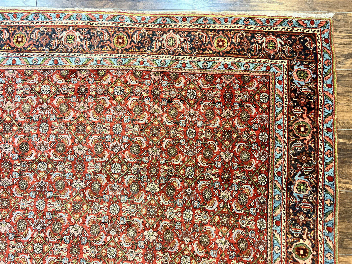 Antique Persian Bidjar Rug 5x7, Repeated Allover Herati Pattern, Red, Handmade Wool Carpet - Jewel Rugs, view 7