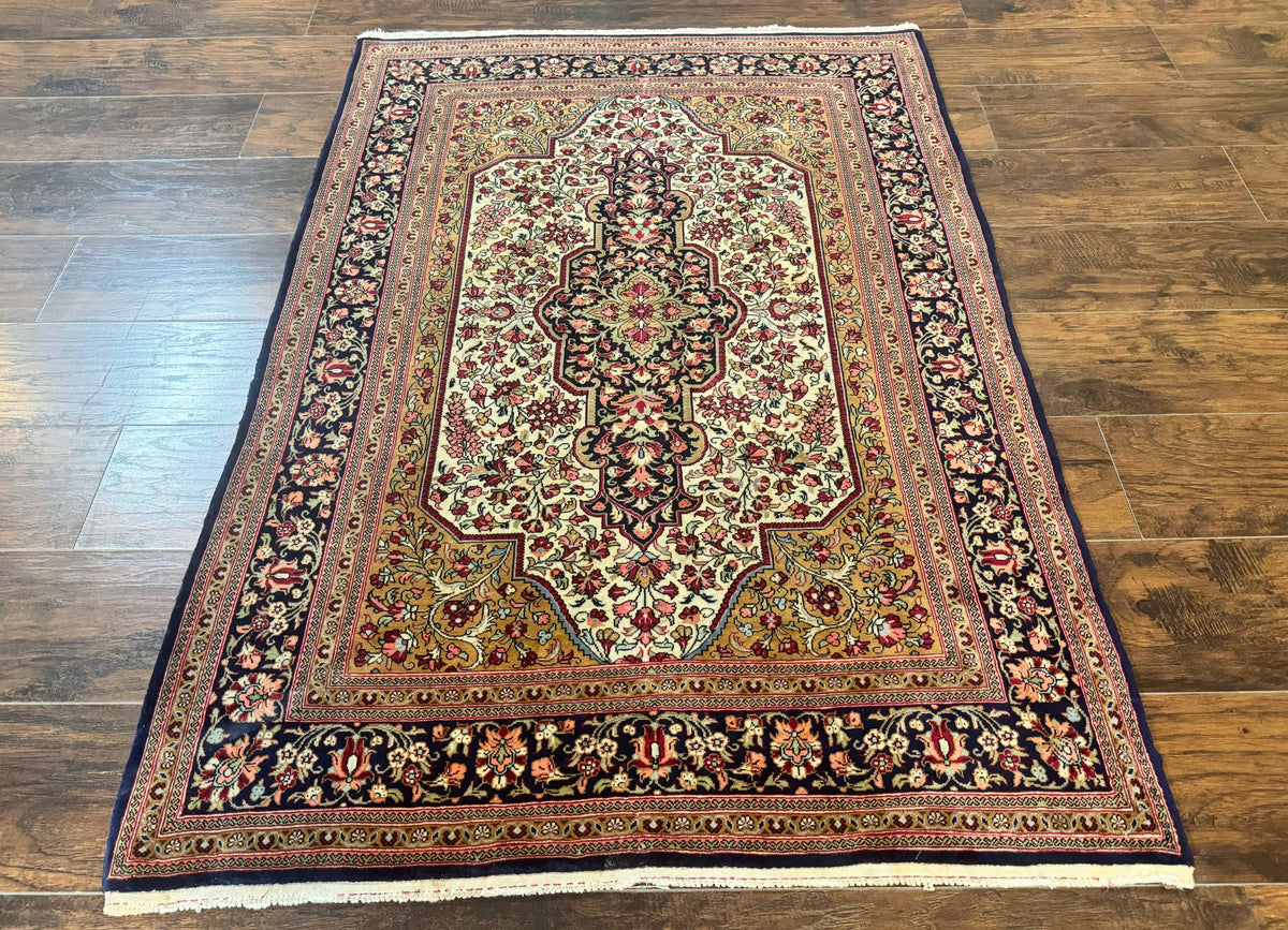 Persian Qum Rug 3.6 x 5, Kork Wool, Very Finely Hand Knotted 325 KPSI, Rare, Semi Antique - Jewel Rugs, view 2