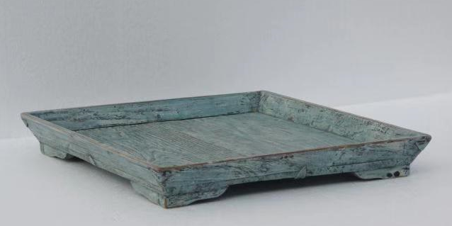 Vintage SquareTray with weathered soft aqua wash