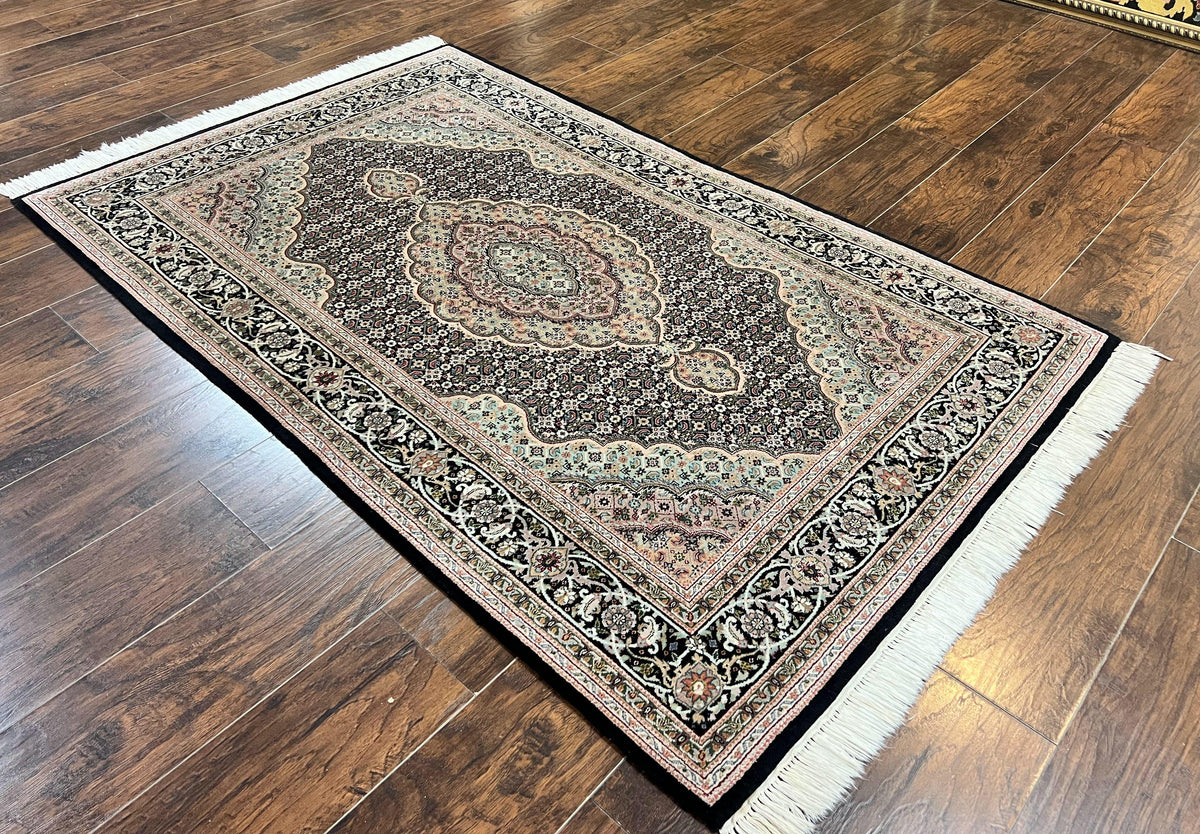 Sino Persian Rug 4x6, Fine Hand Knotted Carpet, Black, Wool, Vintage Rug 4 x 6, Herati Mahi, 300 KPSI - Jewel Rugs, view 13
