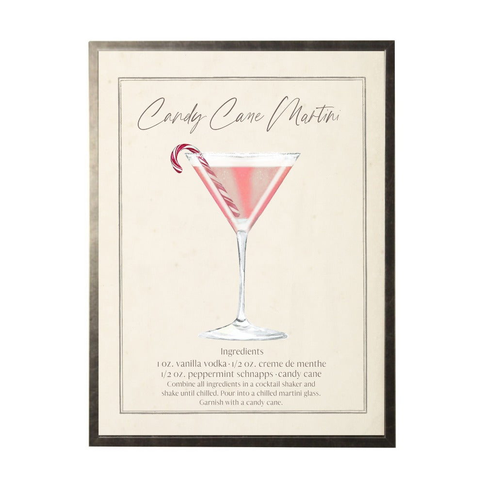 Watercolor Candy Cane Martini Cocktail and Recipe - Antique Curiosities