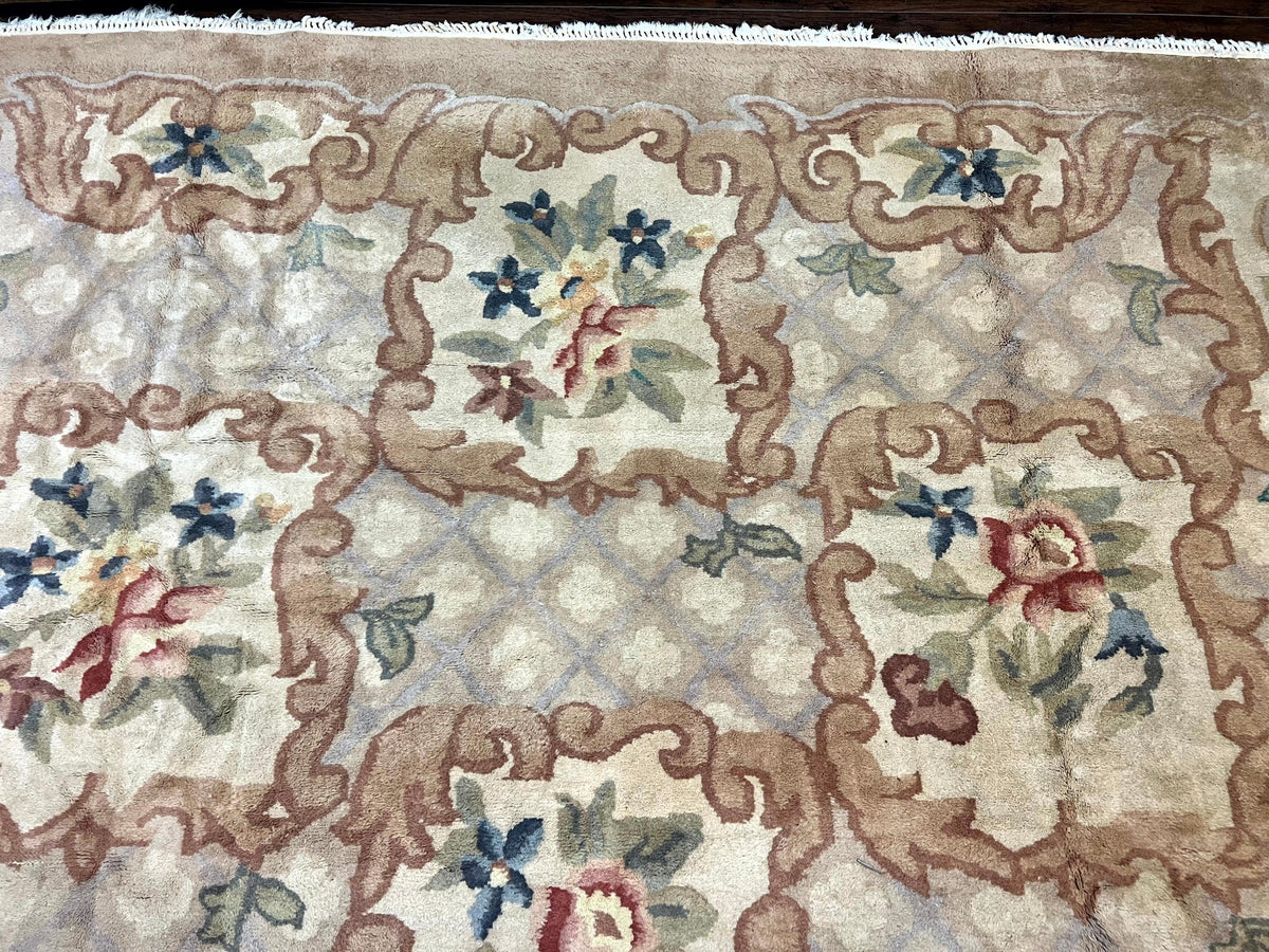 Indo Chinese Aubusson Wool Rug 11x16, Palace Sized Carpet, Oversized Handmade Vintage Rug, European Design - Jewel Rugs, view 4