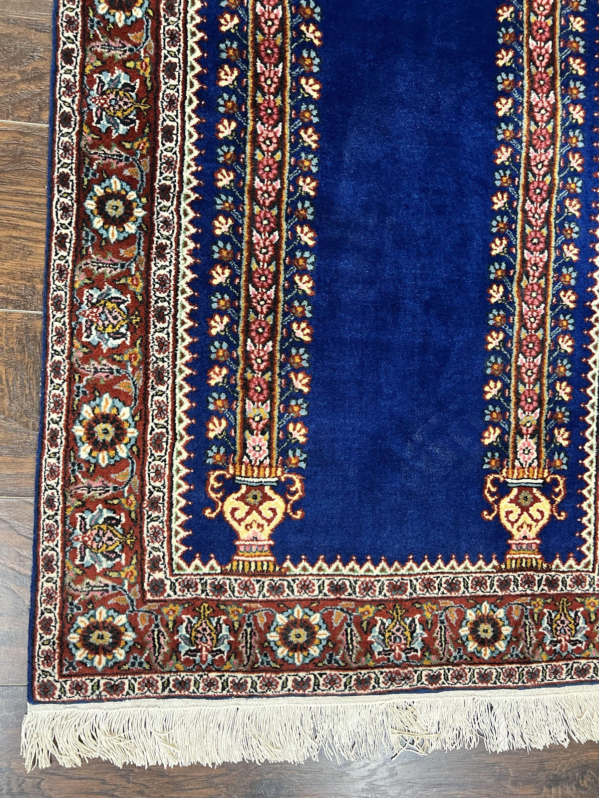 Indo Persian Prayer Rug 3x5, Fine Oriental Carpet, Dark Blue and Red, Vintage Hand Knotted Handmade Prayer Rug - Jewel Rugs, view 8
