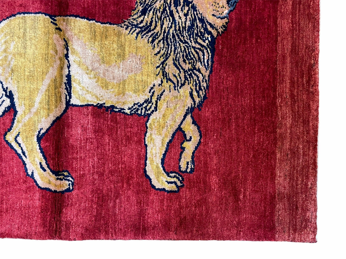 3 X 5 Handmade Hand-Knotted Rug Quality Wool Pictorial Lion Red Organic Dyes - Jewel Rugs, view 7