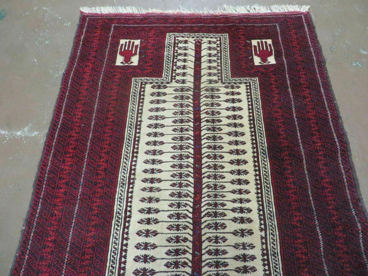 3' X 5' Antique Handmade Turkoman Balouchi Prayer Wool Rug Khamesh - Jewel Rugs, view 4