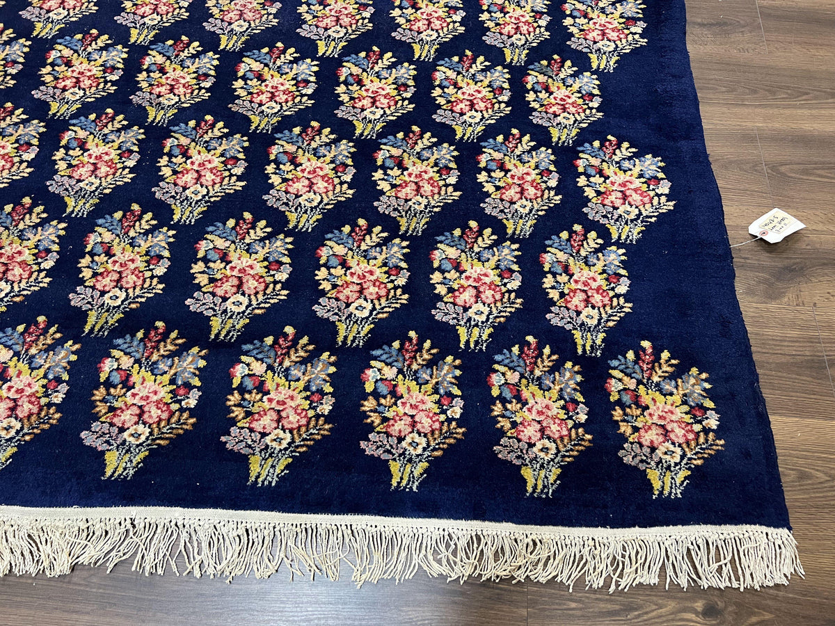 Persian Rug 9x12, Authentic Hand Knotted Carpet, Repeated Floral Motif Garden of Eden, Navy Blue Wool Rug 9 x 12, Semi Antique Kirman Rug - Jewel Rugs, view 10