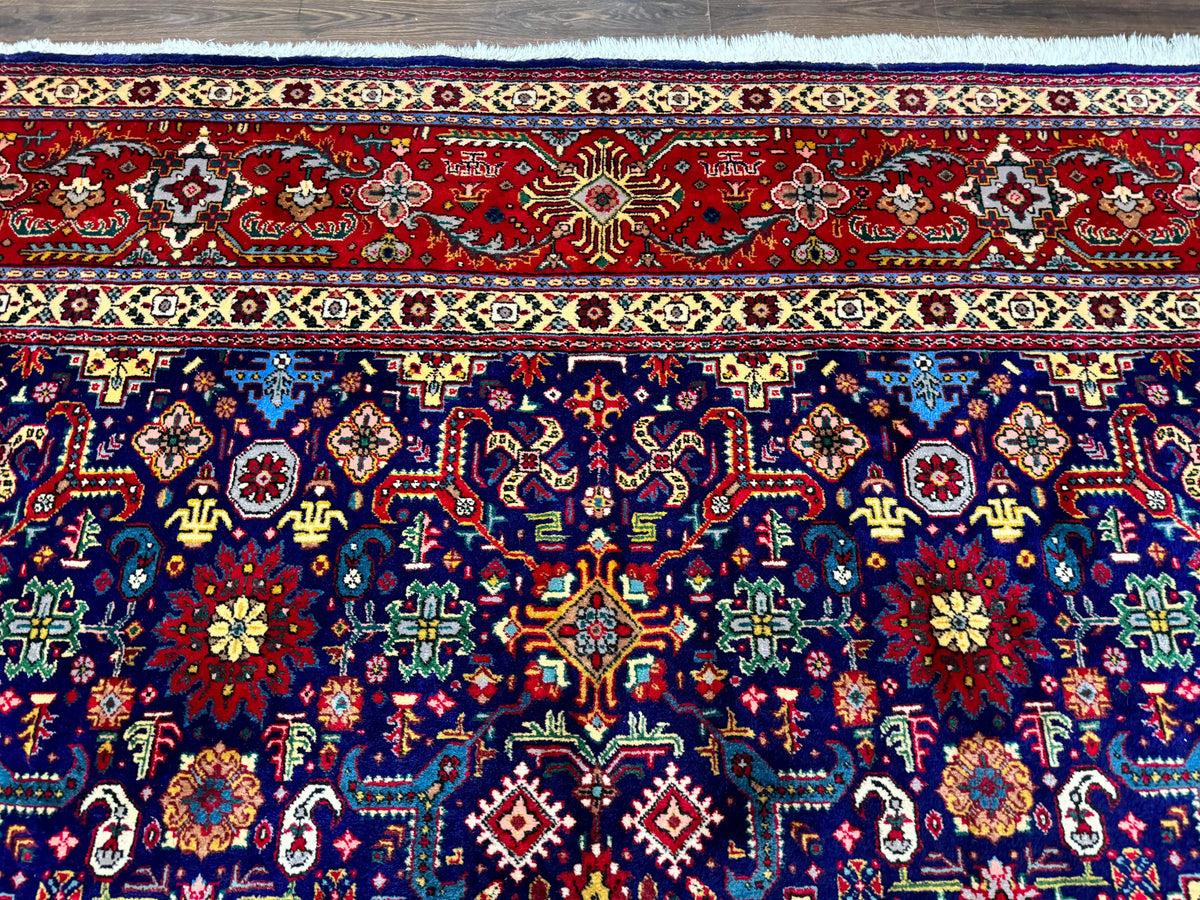 Large Persian Tabriz Rug 10x16, Navy Blue and Red, Allover Pattern, Vintage Hand Knotted Wool Carpet - Jewel Rugs, view 4