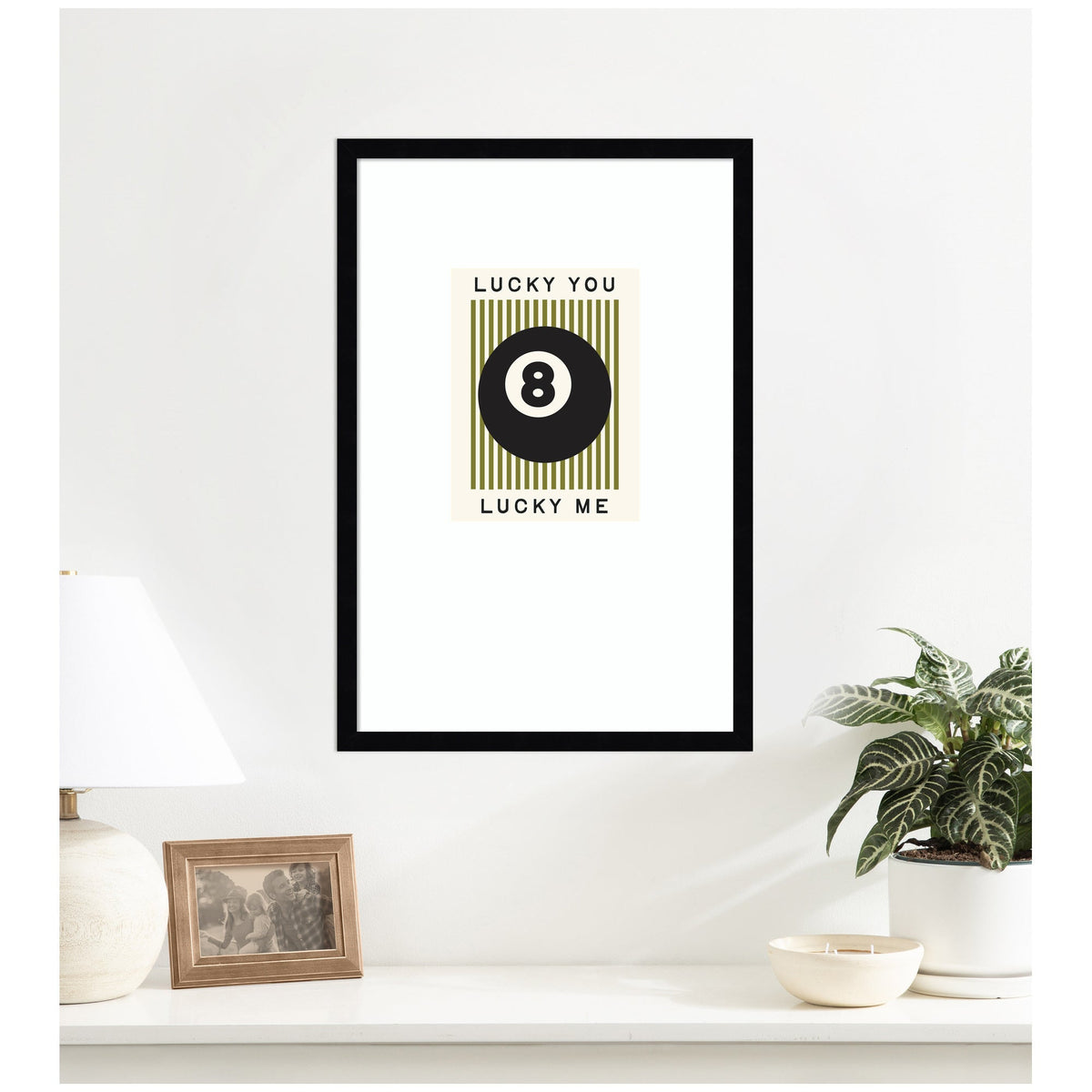 Lucky You Lucky Me Green Striped 8 Ball Print, Dopamine Decor for Home or Apartment Retro Poster by Lucky Guava Framed Wall Art Print