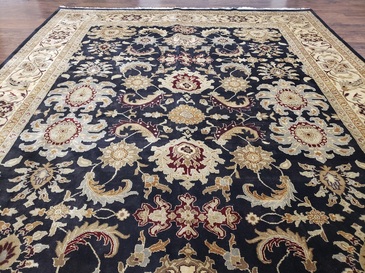 Indo Mahal Rug 8x12, Indian Sultanabad Handmade Area Rug, Vintage Hand-Knotted Wool Black Floral Traditional Oriental Dinning Room Rug - Jewel Rugs, view 12
