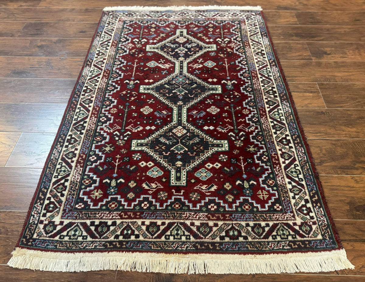 Persian Afshar Rug 4x5 Red Navy Geometric Tribal Wool Carpet - Jewel Rugs, view 2
