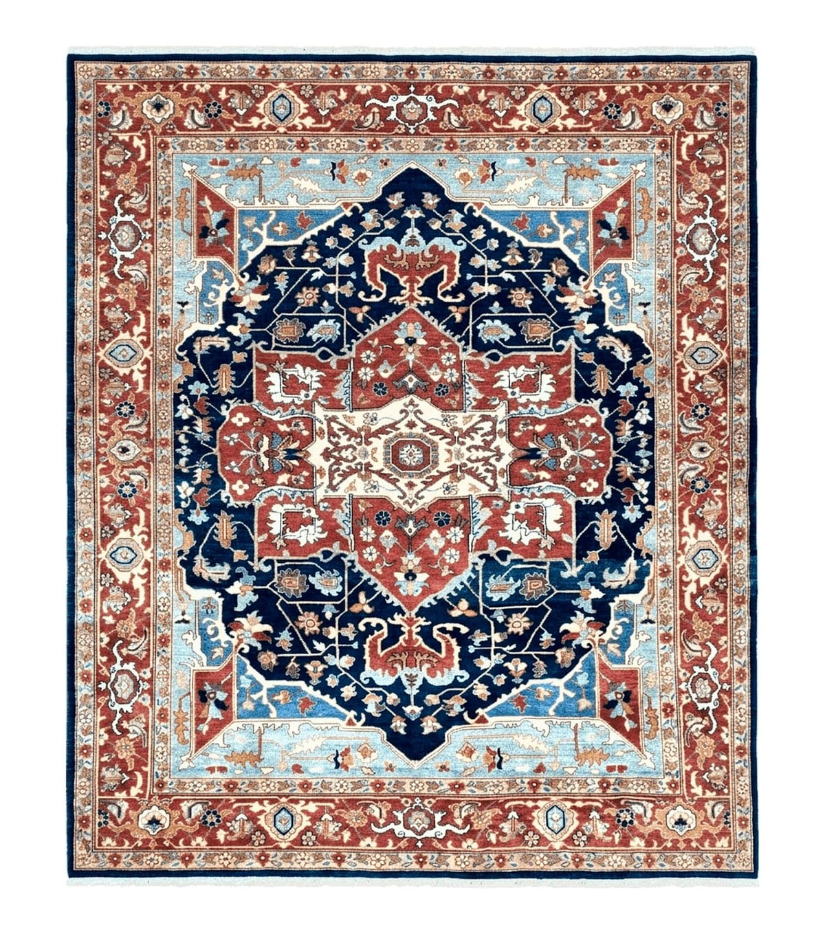 Safavieh Samarkand Heriz Rug 8x9 ft, Colorful Serapi Room Sized Hand-Knotted Wool Carpet, Tribal Rug, Vintage Oriental Rug, Navy Blue & Red - Jewel Rugs