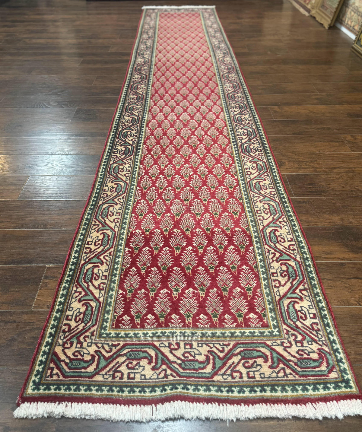 Persian Tabriz Runner Rug 3x16, Paisley Boteh Design, Red and Cream, Rug for Hallway, 16ft Wool Runner - Jewel Rugs, view 2