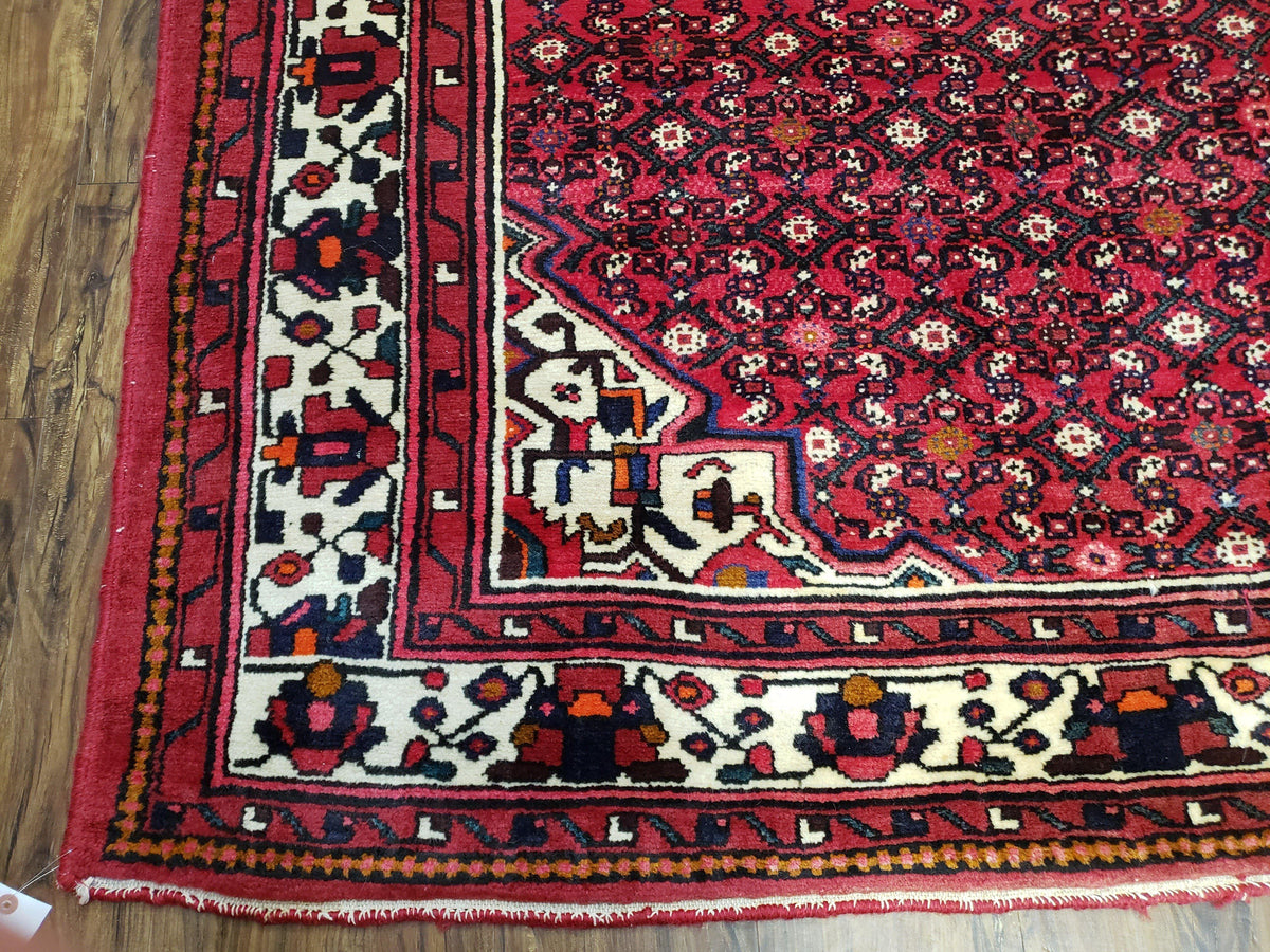 Vintage Persian Hamedan Rug 7x10, Angelas Mahi Pattern, Red, Wool, Hand-Knotted - Jewel Rugs, view 9