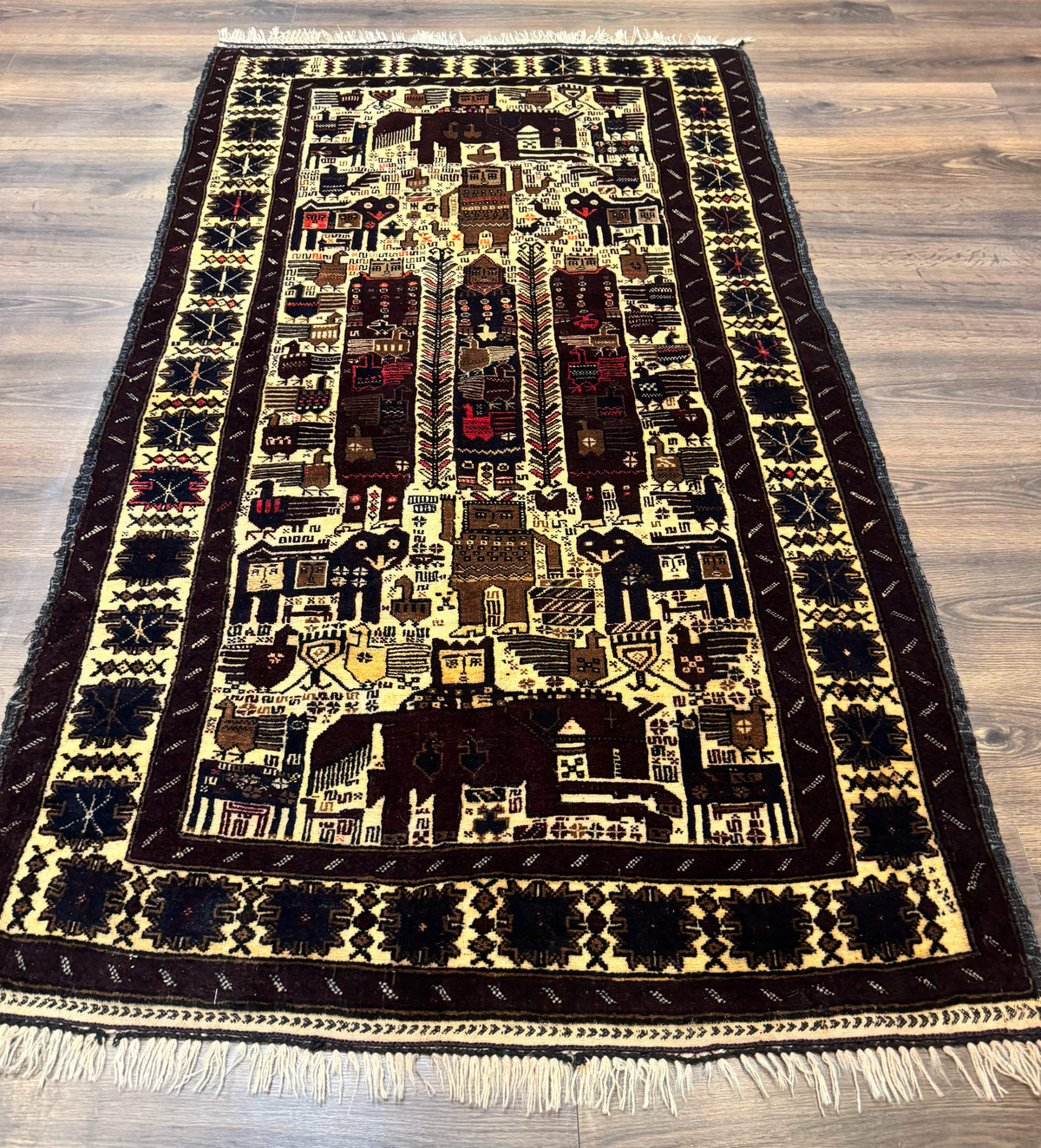 Persian Baluch Tribal Rug 4x6, Human and Bird Pictorials, Vintage, Wool, Collectible - Jewel Rugs, view 2