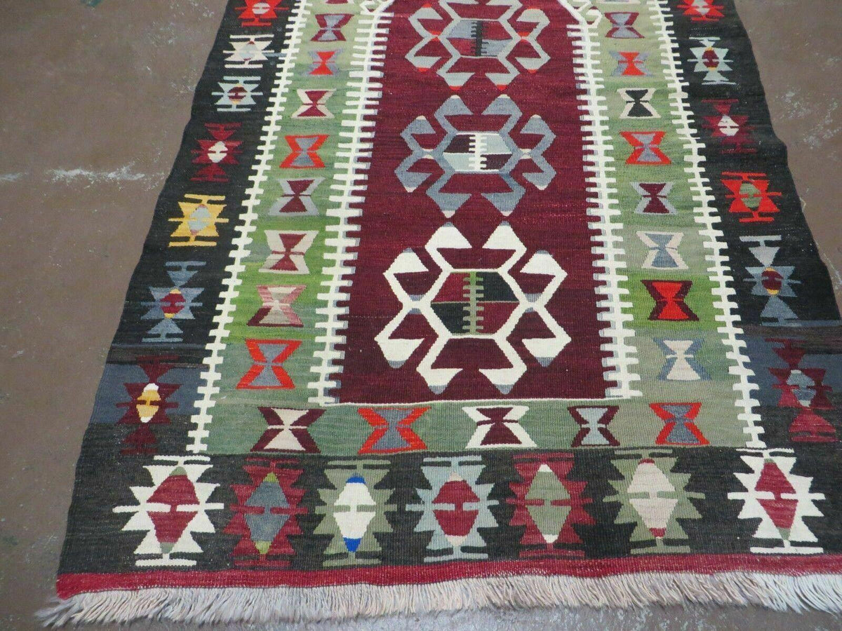 3' 8" X 5' Vintage Turkish Kilim Handmade Flat Weave Wool Rug Veg Dyes - Jewel Rugs, view 5