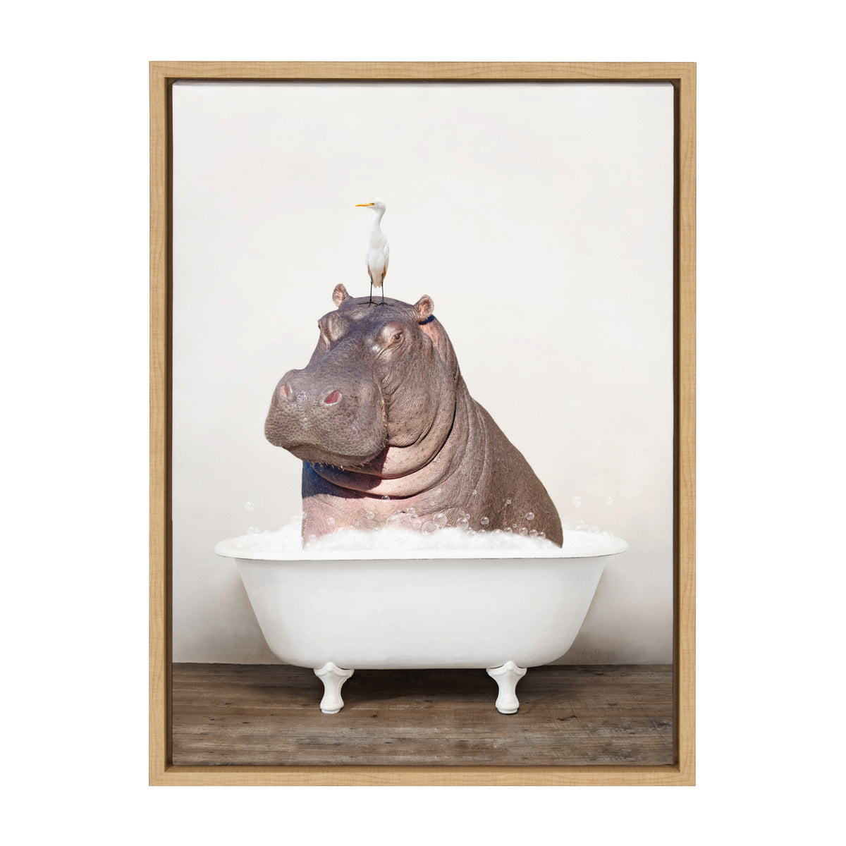 Sylvie Hippo and Bird in Rustic Bath Framed Canvas by Amy Peterson Art Studio