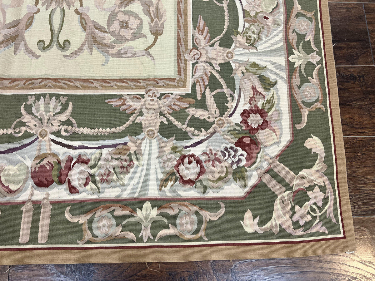 Aubusson Rug 5x8, Wool Handmade Vintage Carpet, Angel Motifs, Flatweave Rug 5 x 8, Medium Sized, European Design - Jewel Rugs, view 10