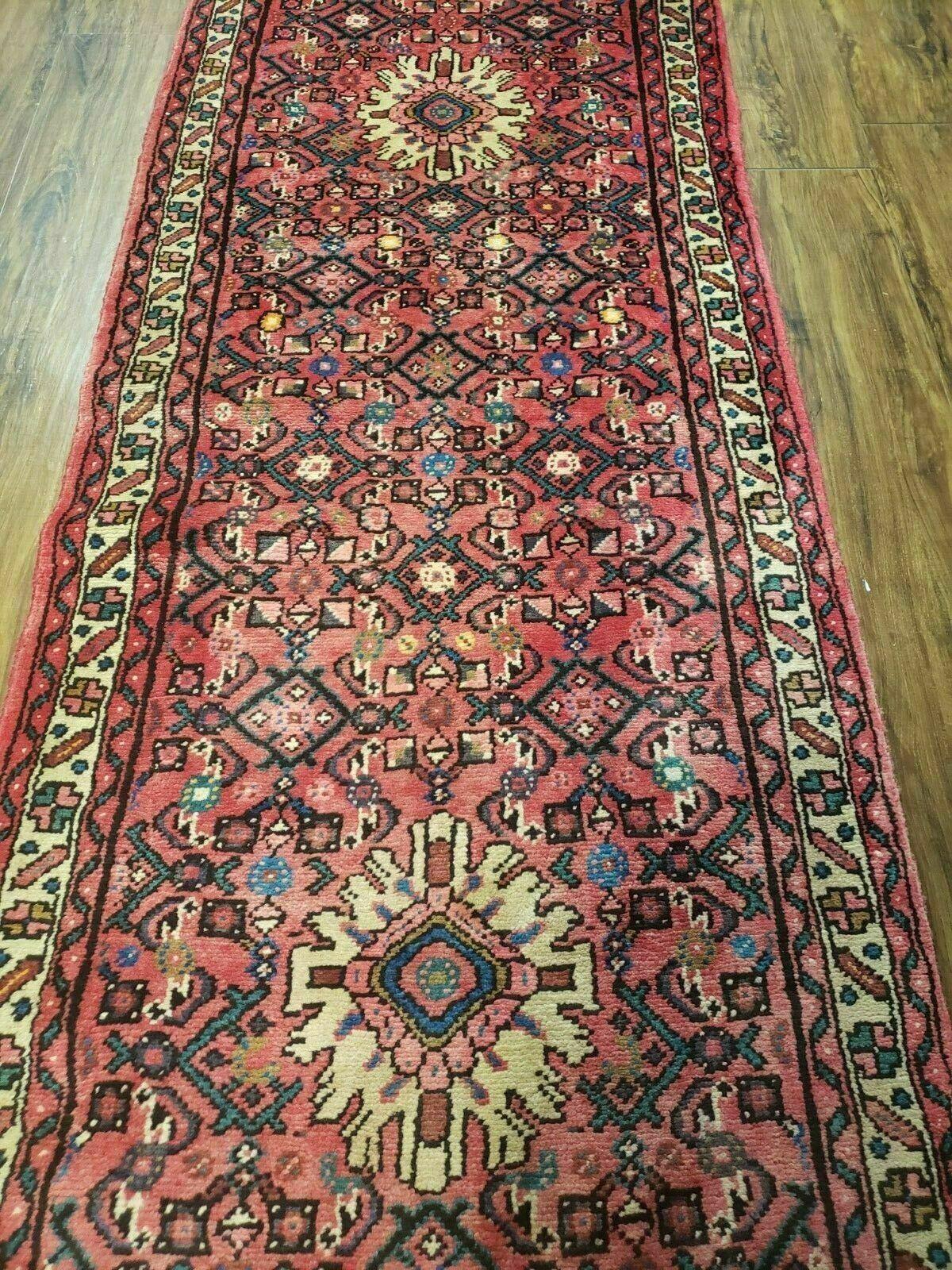 Persian Hamadan Runner Rug 2.8 x 14, Red, Vintage Handmade Wool Runner Rug - Jewel Rugs, view 5