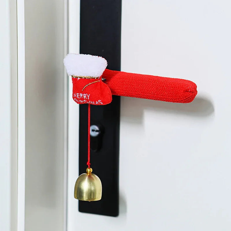 Fabric Elf Door Knocker with Golden Bell & Hook, Red/Green Christmas Door Hanger