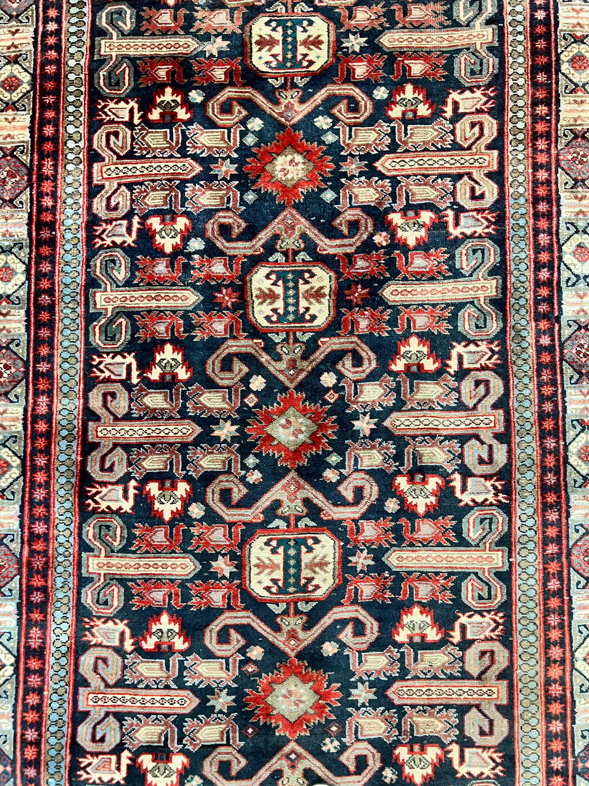 Persian Wide Runner Rug 4.8 x 10, Persian Kalegi Ardabil Rug, Perpedil Caucasian Rug, Antique Handmade Wool Carpet, Navy Blue Red, Tribal Rug - Jewel Rugs, view 4