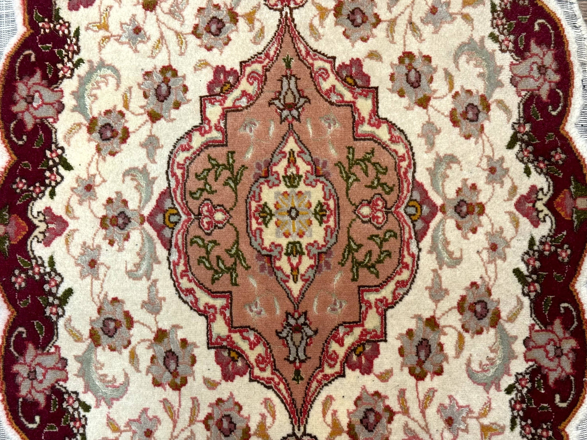Small Oval Persian Tabriz Rug 2x4, Kork Wool and Silk Highlights, Fine 260 KPSI - Jewel Rugs, view 4