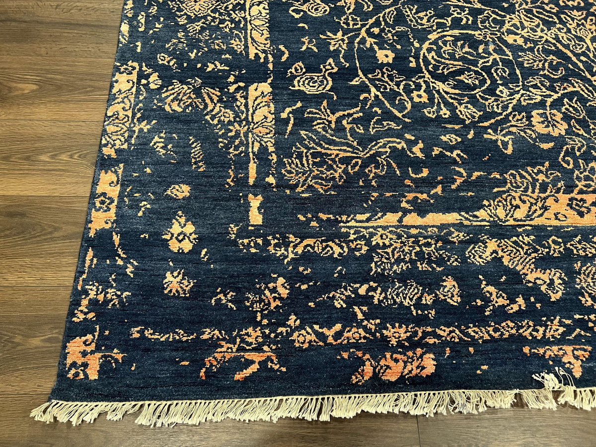 Area Rug 8x10 High Quality Handmade Oriental Carpet, Modern Contemporary Rug, Rug for Living Room, Wool Rug, Blue and Gold, Pakistani Rug - Jewel Rugs, view 9